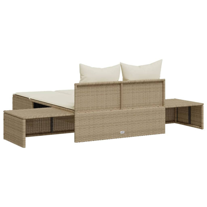 Doppel-Sonnenliege mit Auflagen Beige Poly Rattan