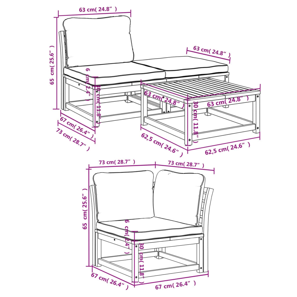 5-tlg. Garten-Lounge-Set mit Kissen Massivholz Akazie