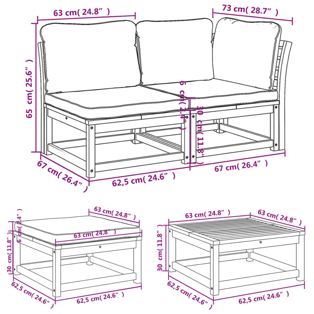 8-tlg. Garten-Lounge-Set mit Kissen Massivholz Akazie