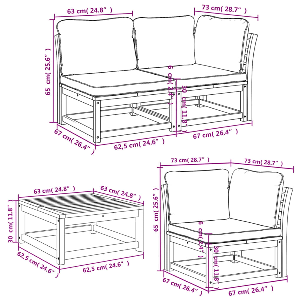 6-tlg. Garten-Lounge-Set mit Kissen Massivholz Akazie