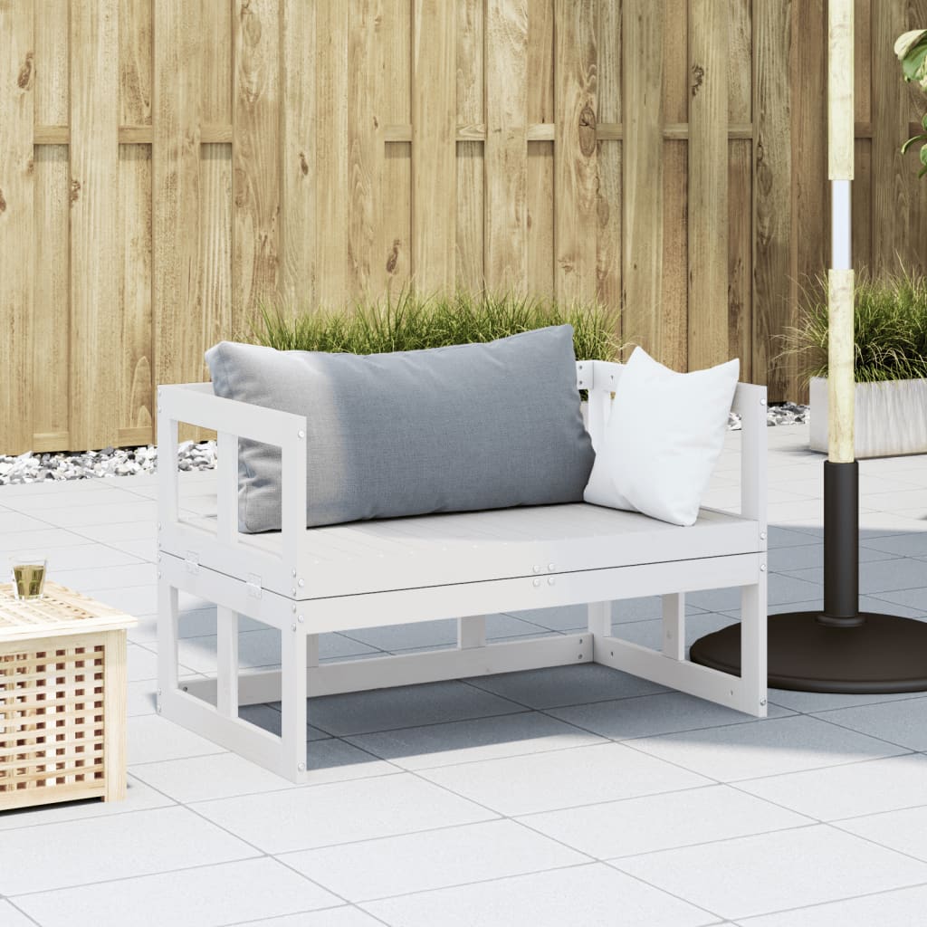 2-in-1 Gartensofa Verlängerbar Weiß Massivholz Kiefer