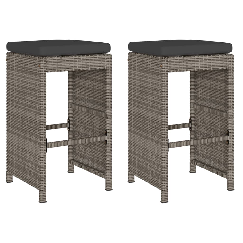 Garten-Barhocker mit Kissen 2 Stk. Grau Poly Rattan