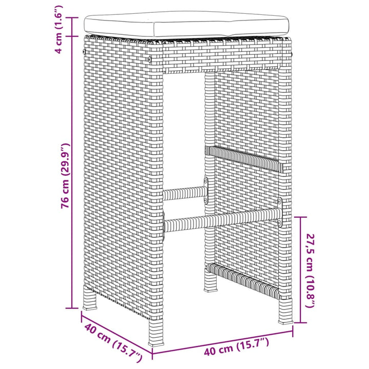 Garten-Barhocker mit Kissen 2 Stk. Grau Poly Rattan