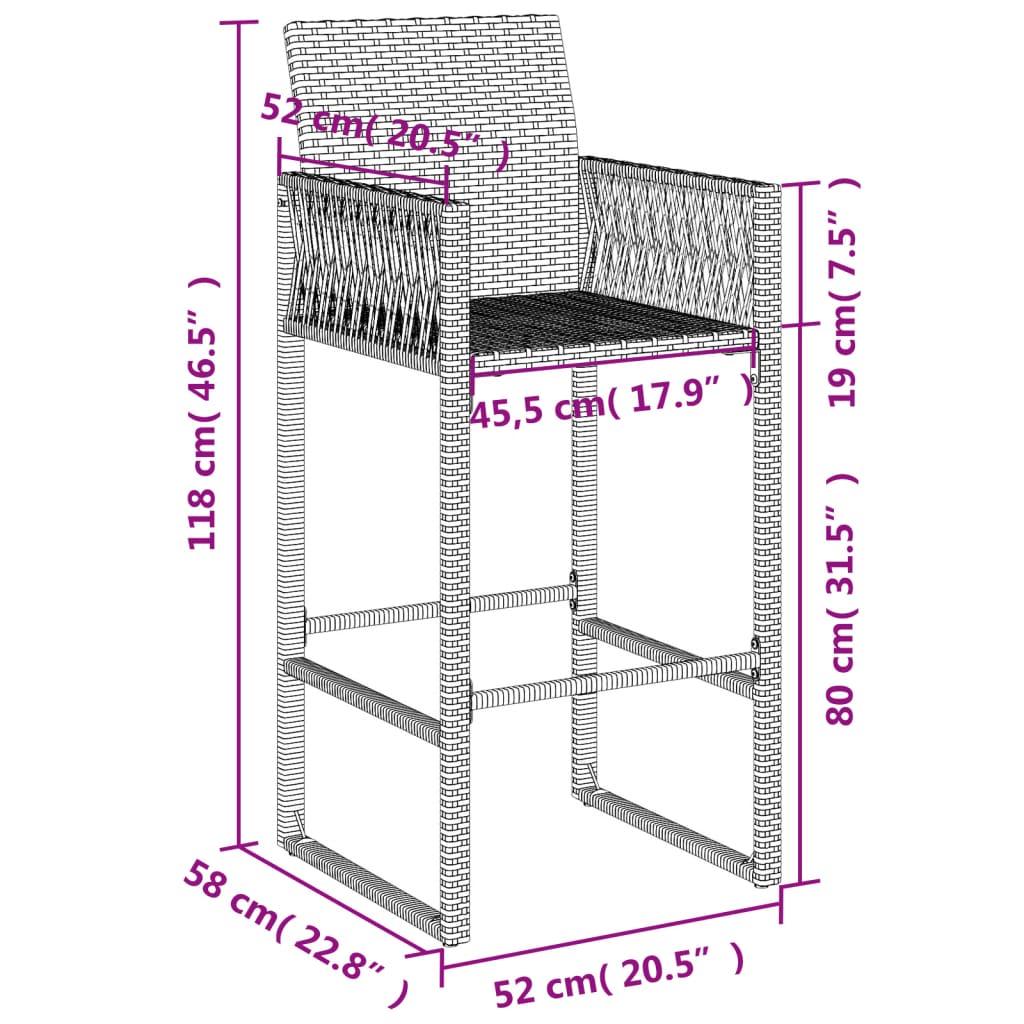 Garten-Barhocker 2 Stk. Braun Poly Rattan