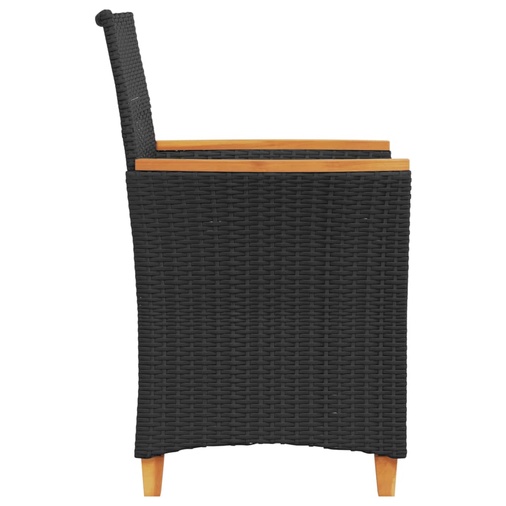 Gartenstühle mit Kissen 2 Stk. Schwarz Poly Rattan Massivholz