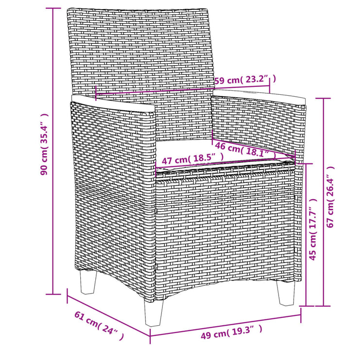 Gartenstühle mit Kissen 2 Stk. Grau Poly Rattan Massivholz