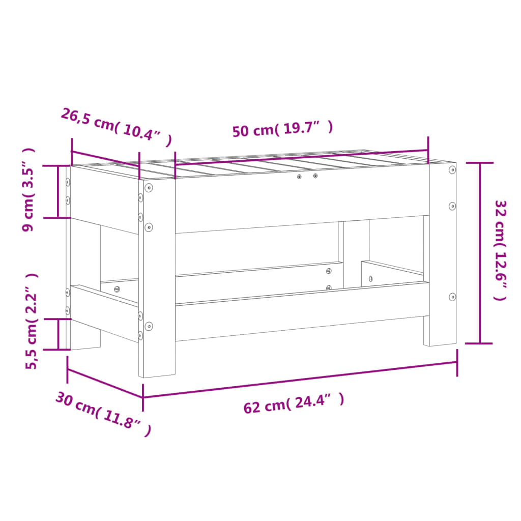 Gartenhocker 62x30x32 cm Massivholz Douglasie