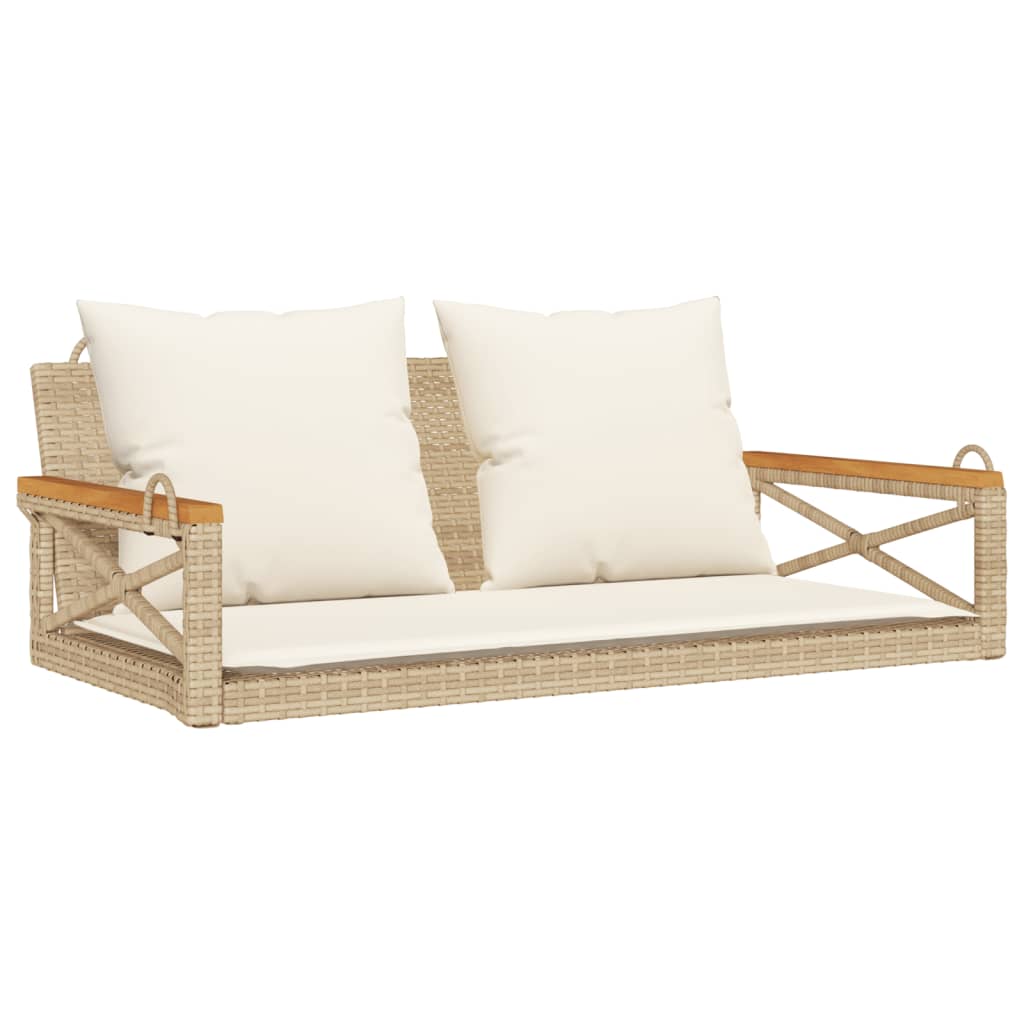 Hängebank mit Kissen Beige 109x62x40 cm Poly Rattan