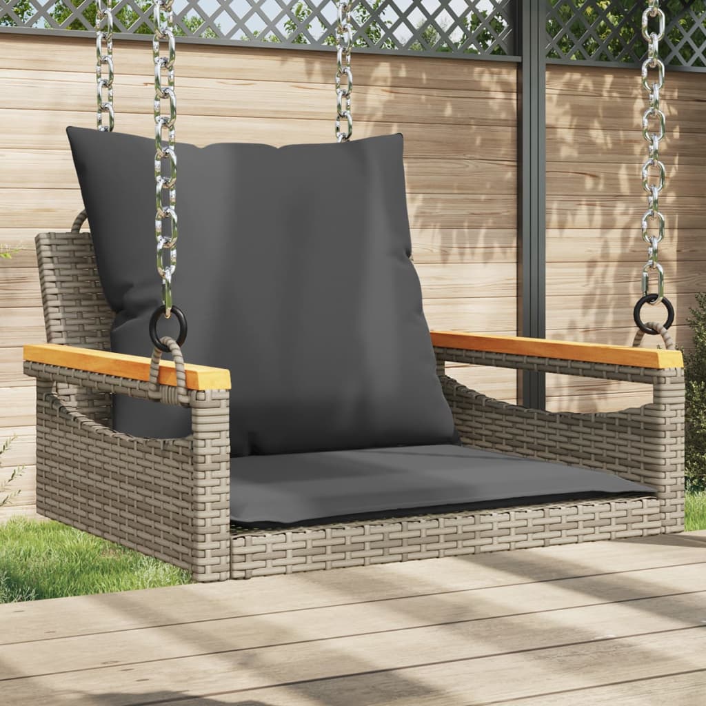 Hängesessel mit Kissen Grau 63x62x40 cm Poly Rattan