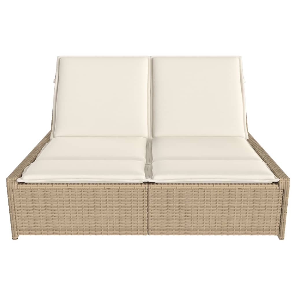 Doppel-Sonnenliege mit Auflagen Beige Poly Rattan