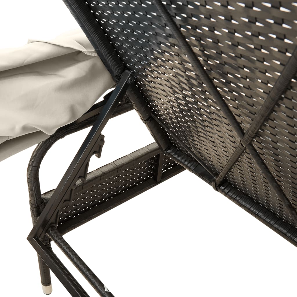 Sonnenliege mit Dach Schwarz Poly Rattan