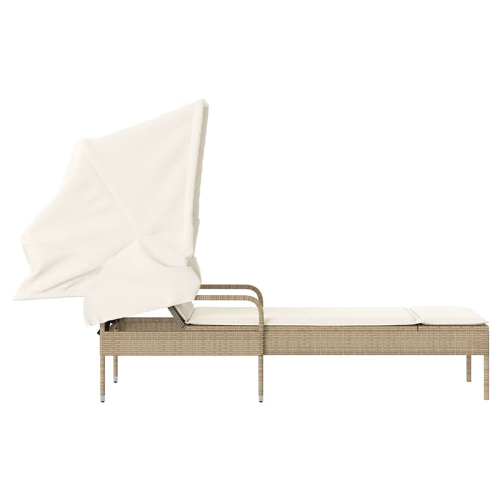 Sonnenliege mit Dach Beige Poly Rattan