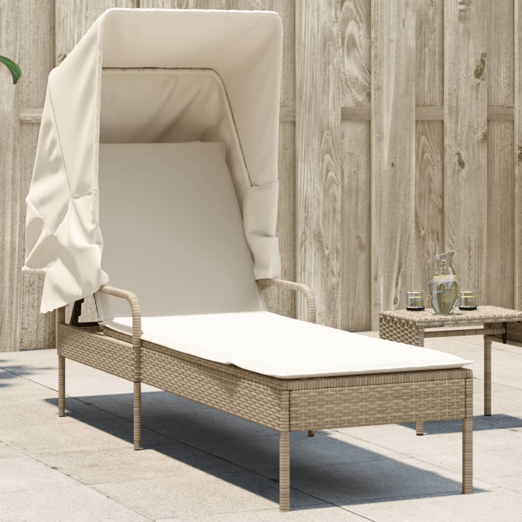 Sonnenliege mit Dach Beige Poly Rattan