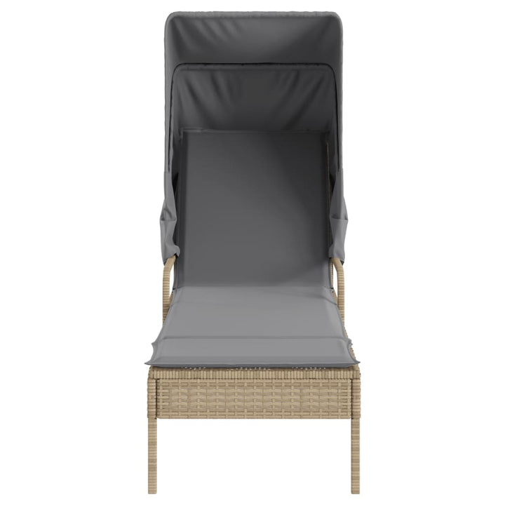 Sonnenliege mit Dach und Tisch Beige Poly Rattan