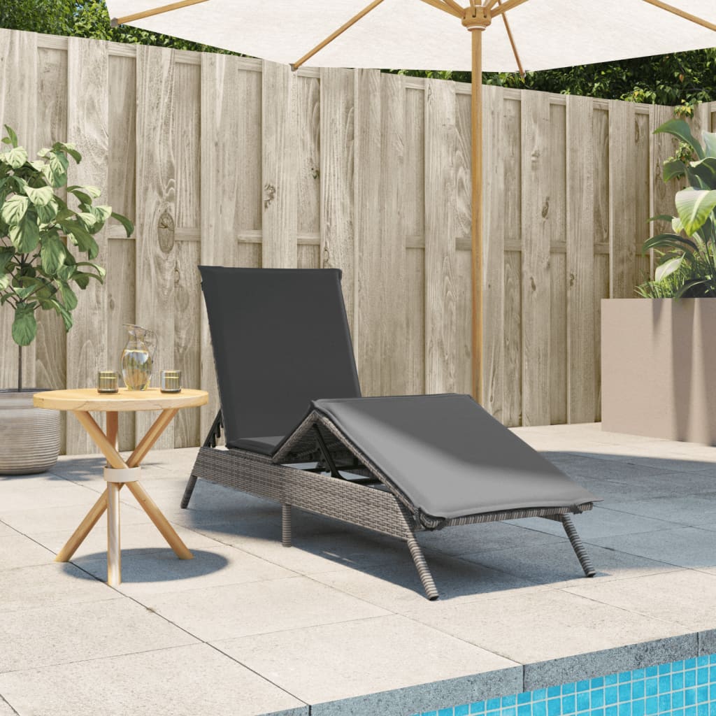 Sonnenliege mit Auflage Grau Poly Rattan