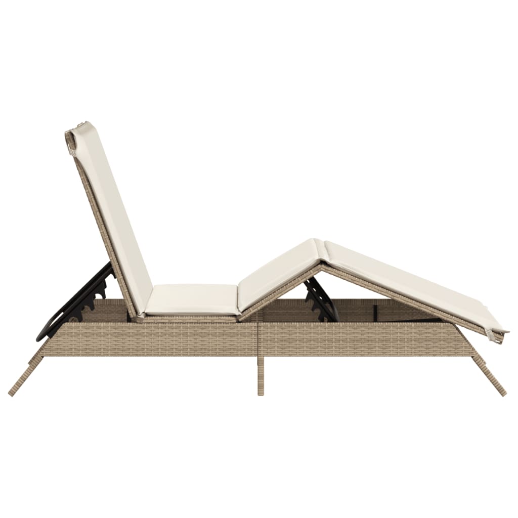 Sonnenliege mit Auflage Beige Poly Rattan