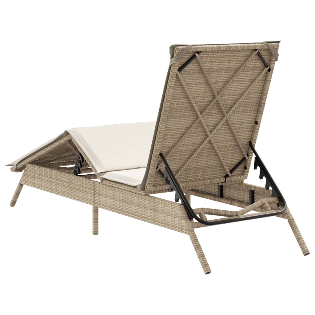 Sonnenliege mit Auflage Beige Poly Rattan