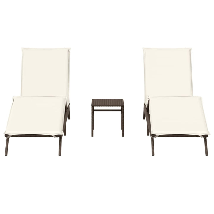 Sonnenliegen 2 Stk. mit Tisch Braun Poly Rattan