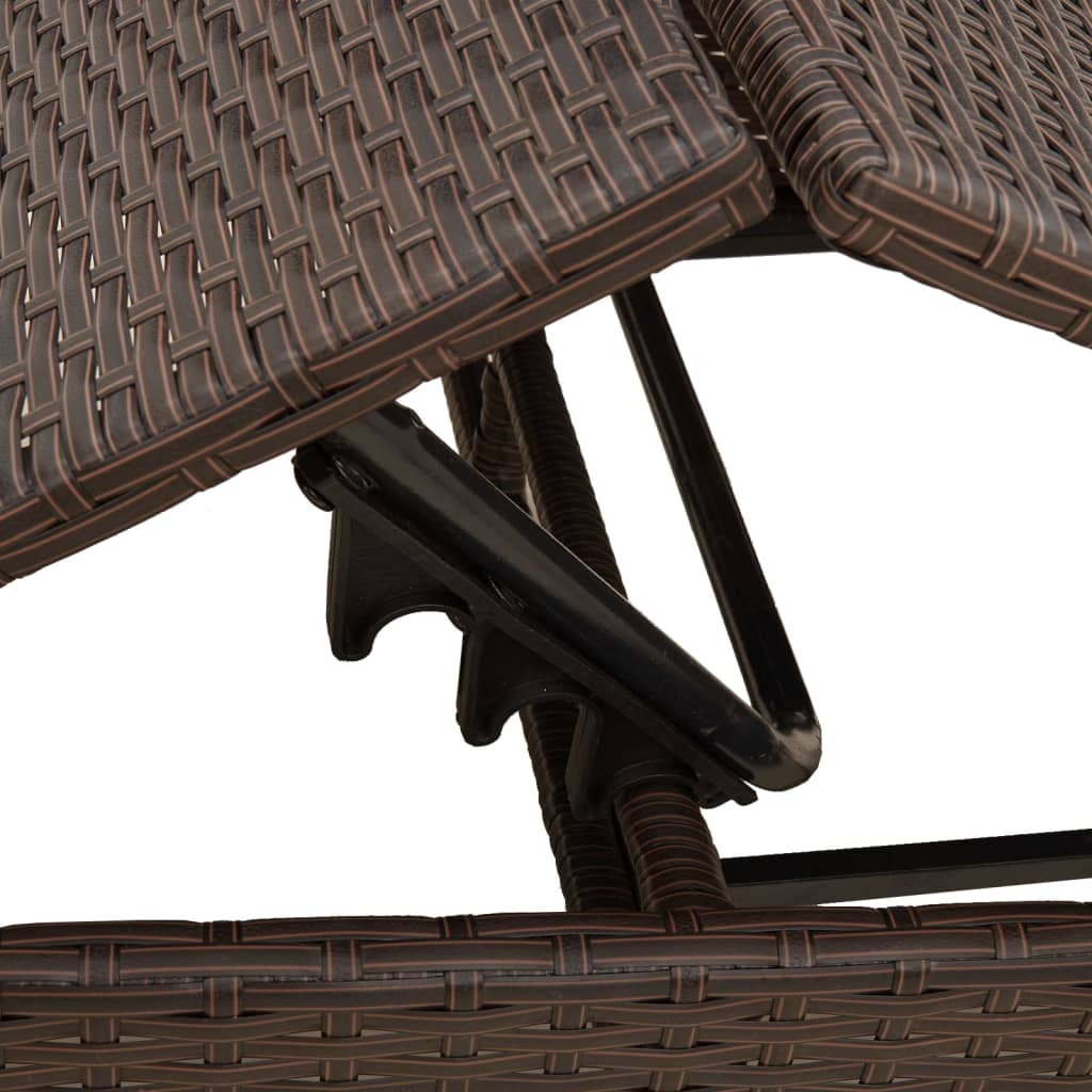 Sonnenliegen 2 Stk. mit Tisch Braun Poly Rattan