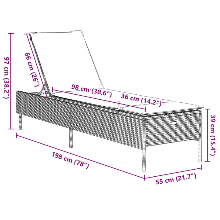 Sonnenliege mit Auflage Grau Poly Rattan