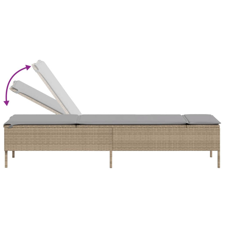 Sonnenliege mit Tisch und Auflage Beige Poly Rattan