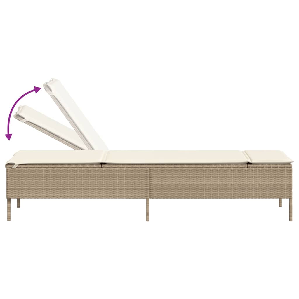 Sonnenliege mit Tisch und Auflage Beige Poly Rattan