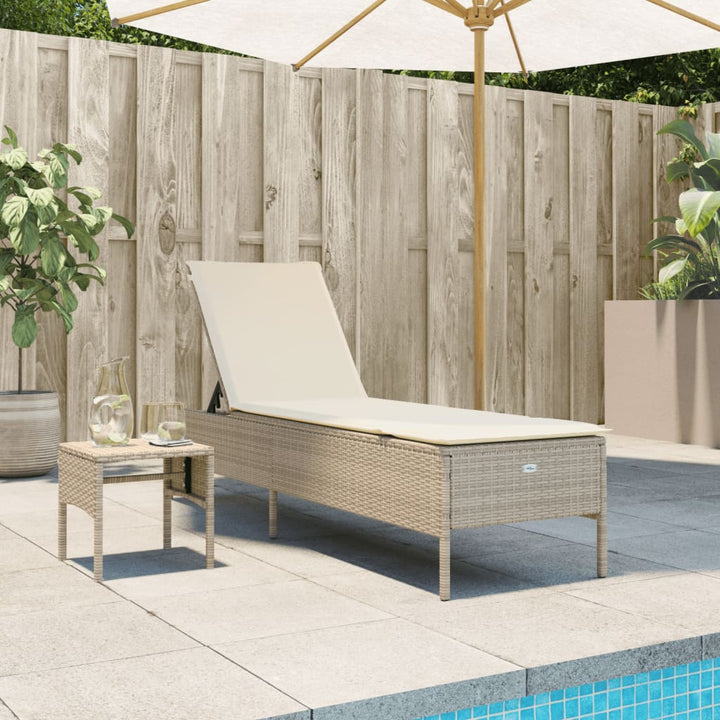 Sonnenliege mit Tisch und Auflage Beige Poly Rattan