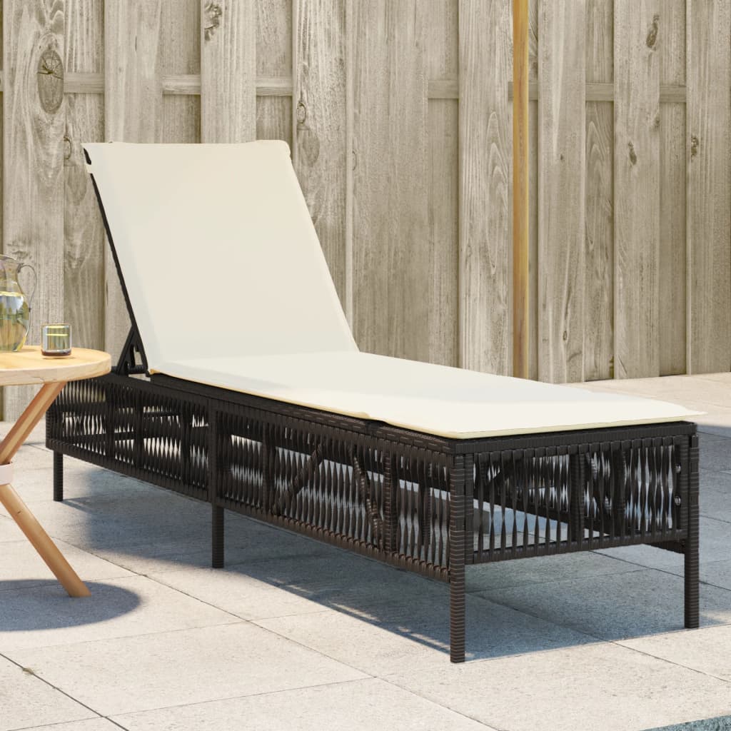 Sonnenliege mit Auflage Braun Poly Rattan