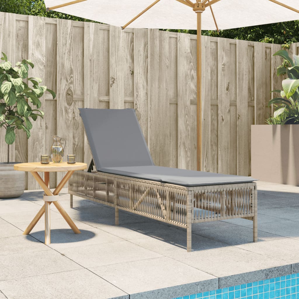 Sonnenliege mit Auflage Beige Poly Rattan