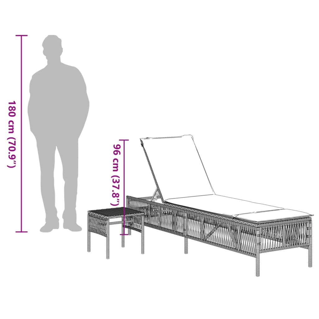 Sonnenliegen 2 Stk. mit Tisch Grau Poly Rattan