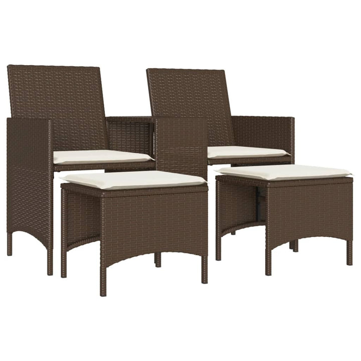 Gartensofa 2-Sitzer mit Tisch und Hockern Braun Poly Rattan