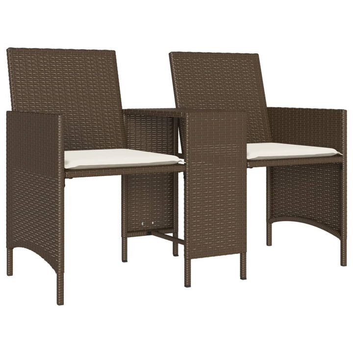 Gartensofa 2-Sitzer mit Tisch und Hockern Braun Poly Rattan