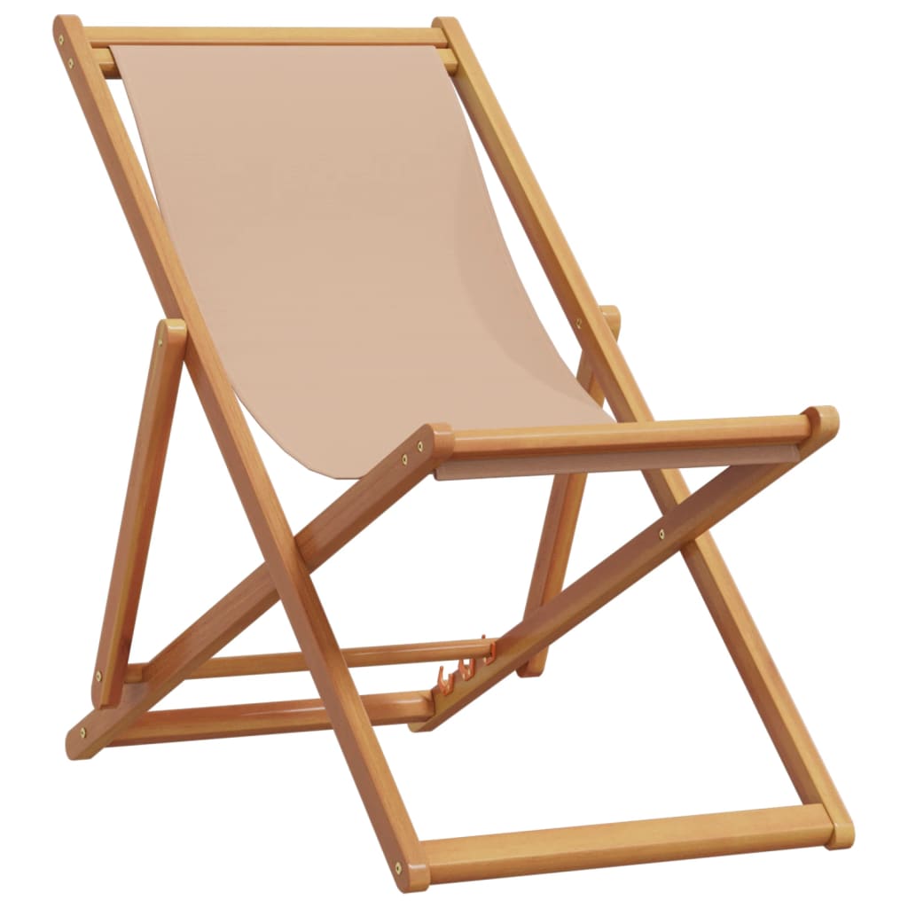 Silla de playa plegable color topo madera maciza de eucalipto y tela