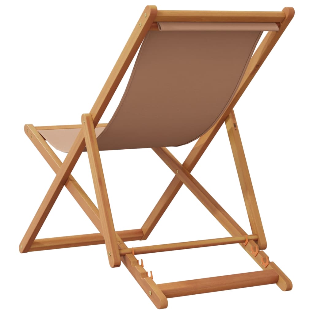 Silla de playa plegable color topo madera maciza de eucalipto y tela