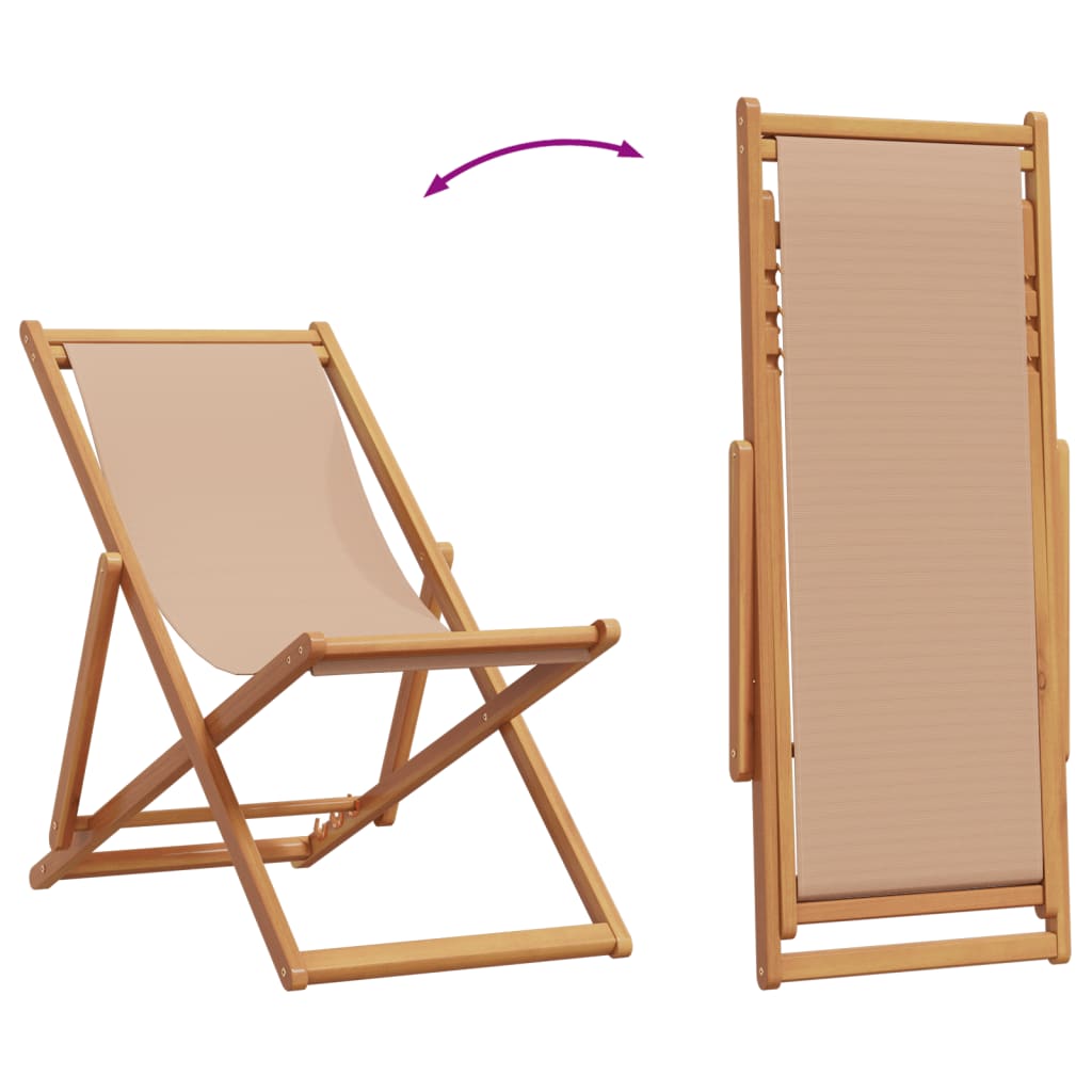 Silla de playa plegable color topo madera maciza de eucalipto y tela