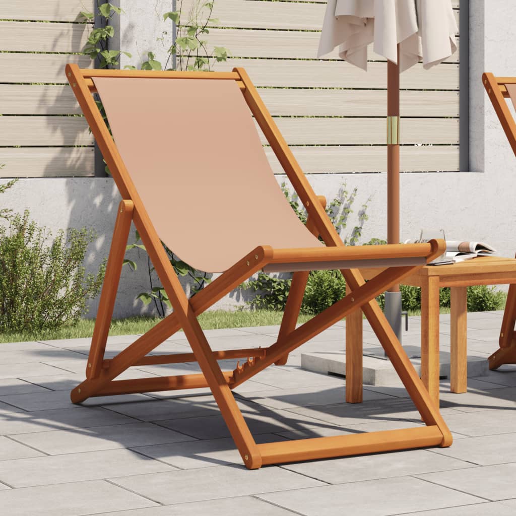 Silla de playa plegable color topo madera maciza de eucalipto y tela