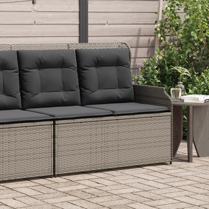 Gartenbank Verstellbar mit Kissen Grau Poly Rattan