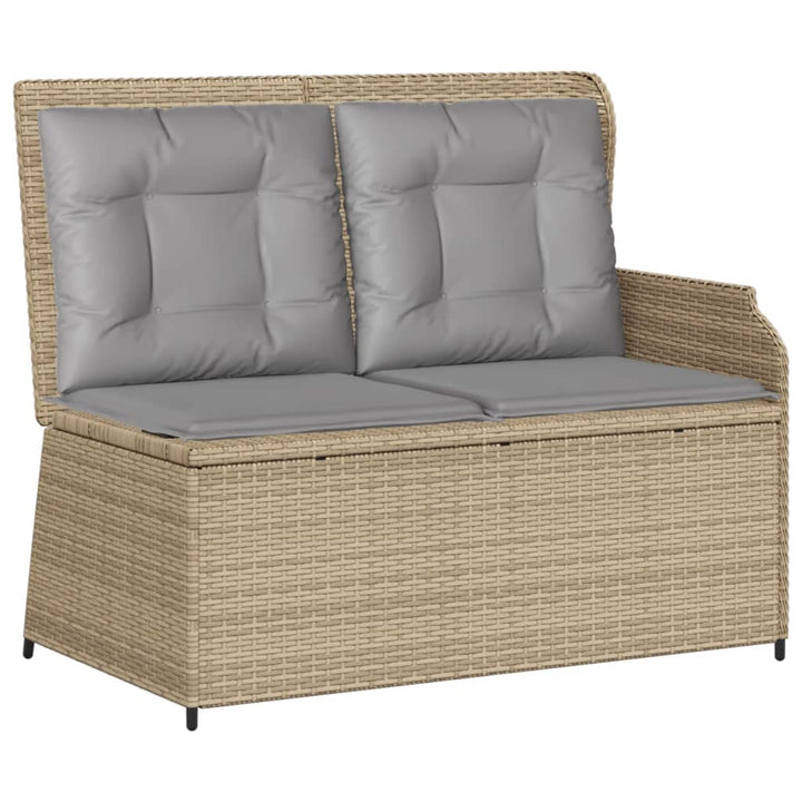 Gartenbank Verstellbar mit Kissen Beige Poly Rattan