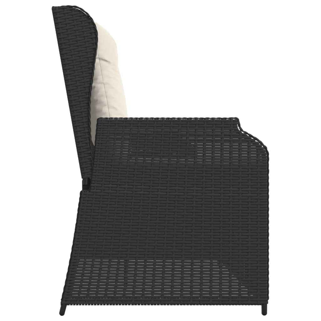 Gartenbank Verstellbar mit Kissen Schwarz Poly Rattan