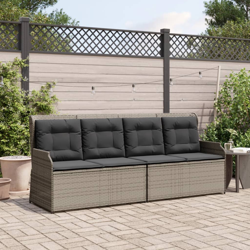 Gartenbank Verstellbar mit Kissen Grau Poly Rattan