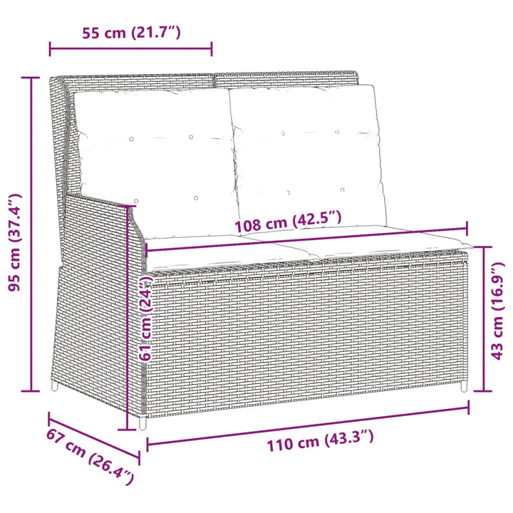 Gartenbank Verstellbar mit Kissen Grau Poly Rattan