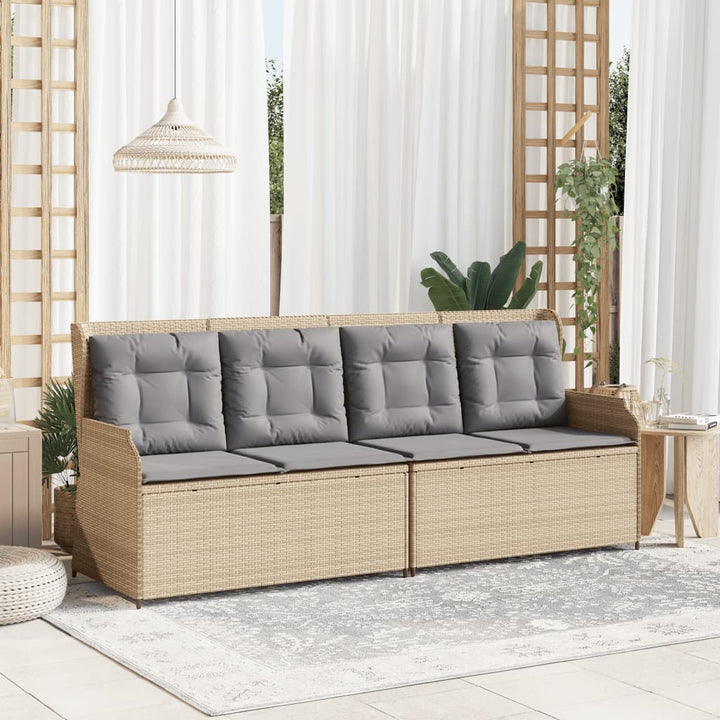 Gartenbank Verstellbar mit Kissen Beige Poly Rattan