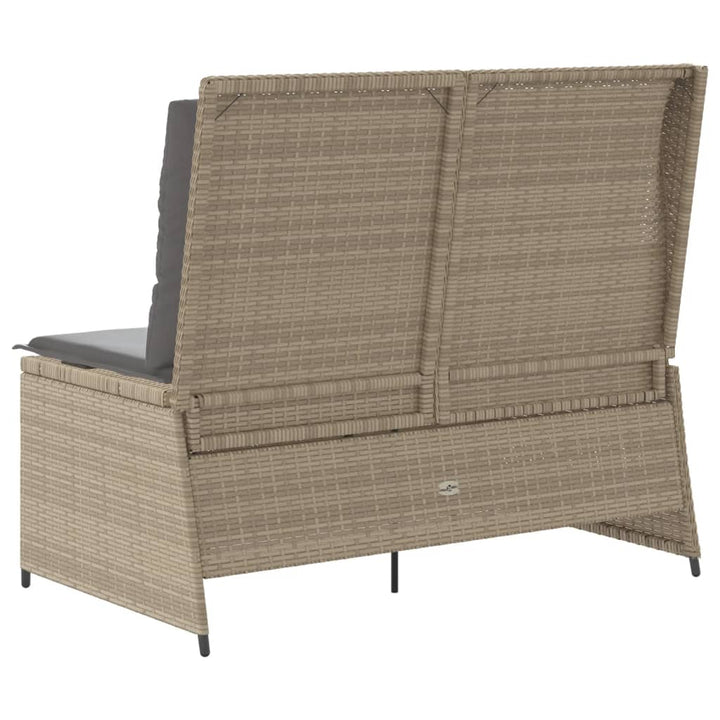 Gartenbank Verstellbar mit Kissen Beige Poly Rattan