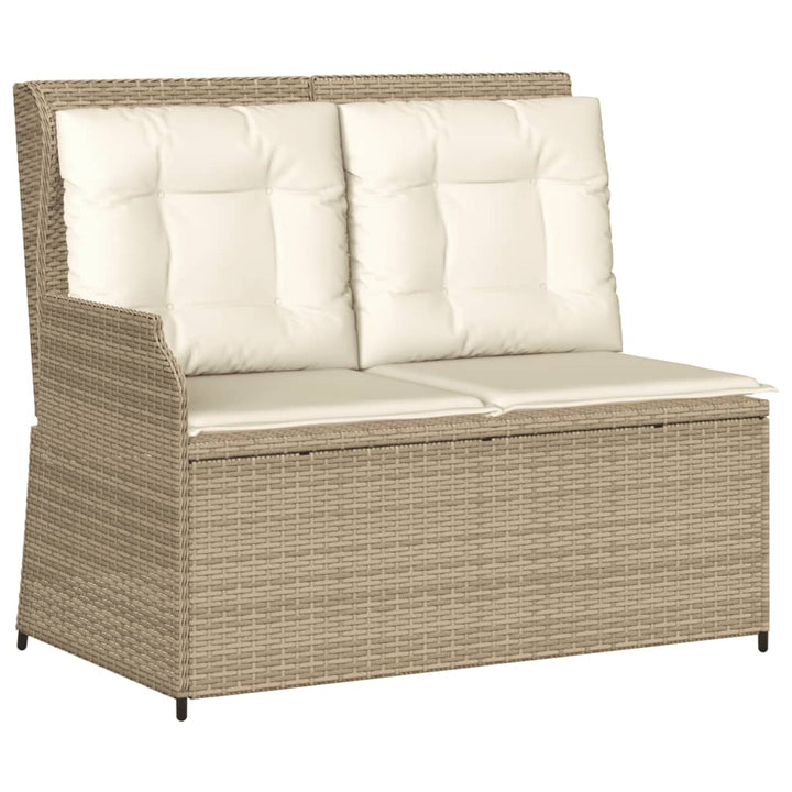 Gartenbank Verstellbar mit Kissen Beige Poly Rattan