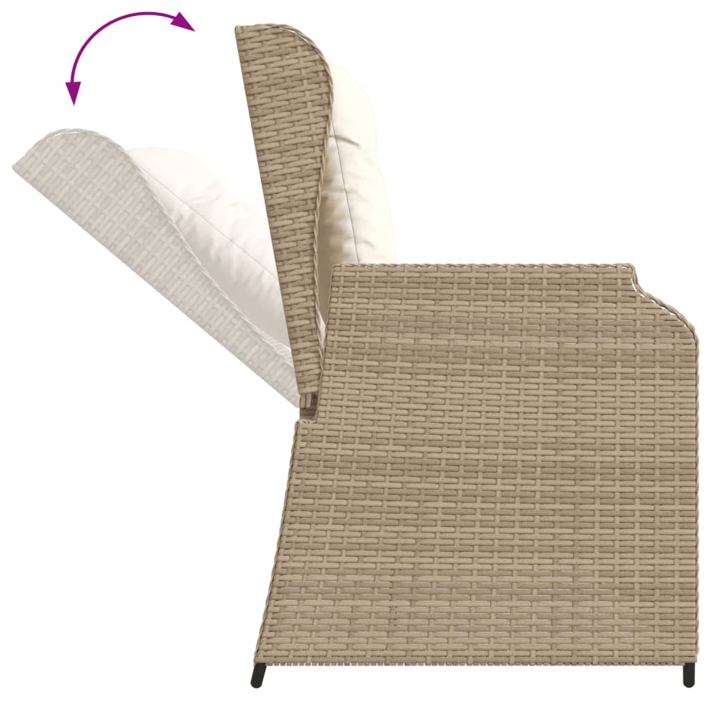 Gartenbank Verstellbar mit Kissen Beige Poly Rattan