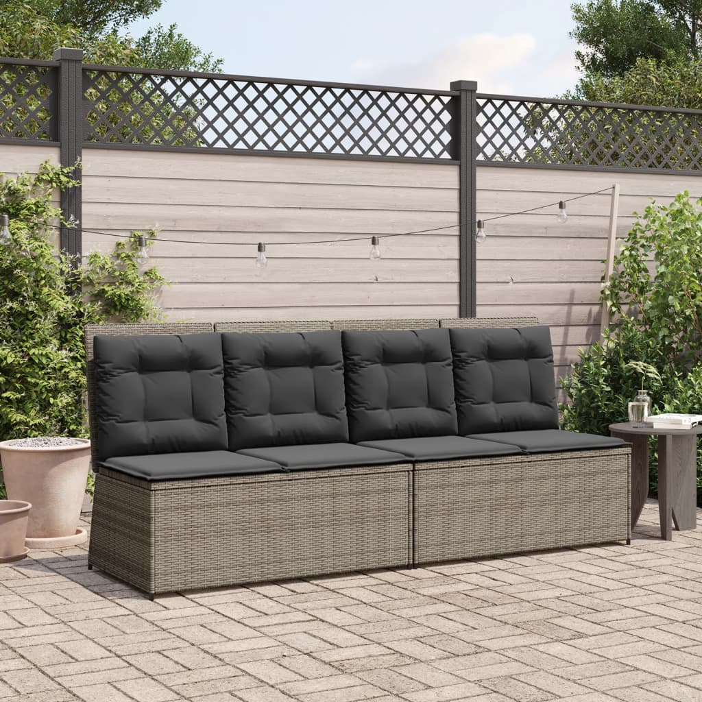 Gartenbank Verstellbar mit Kissen Grau Poly Rattan