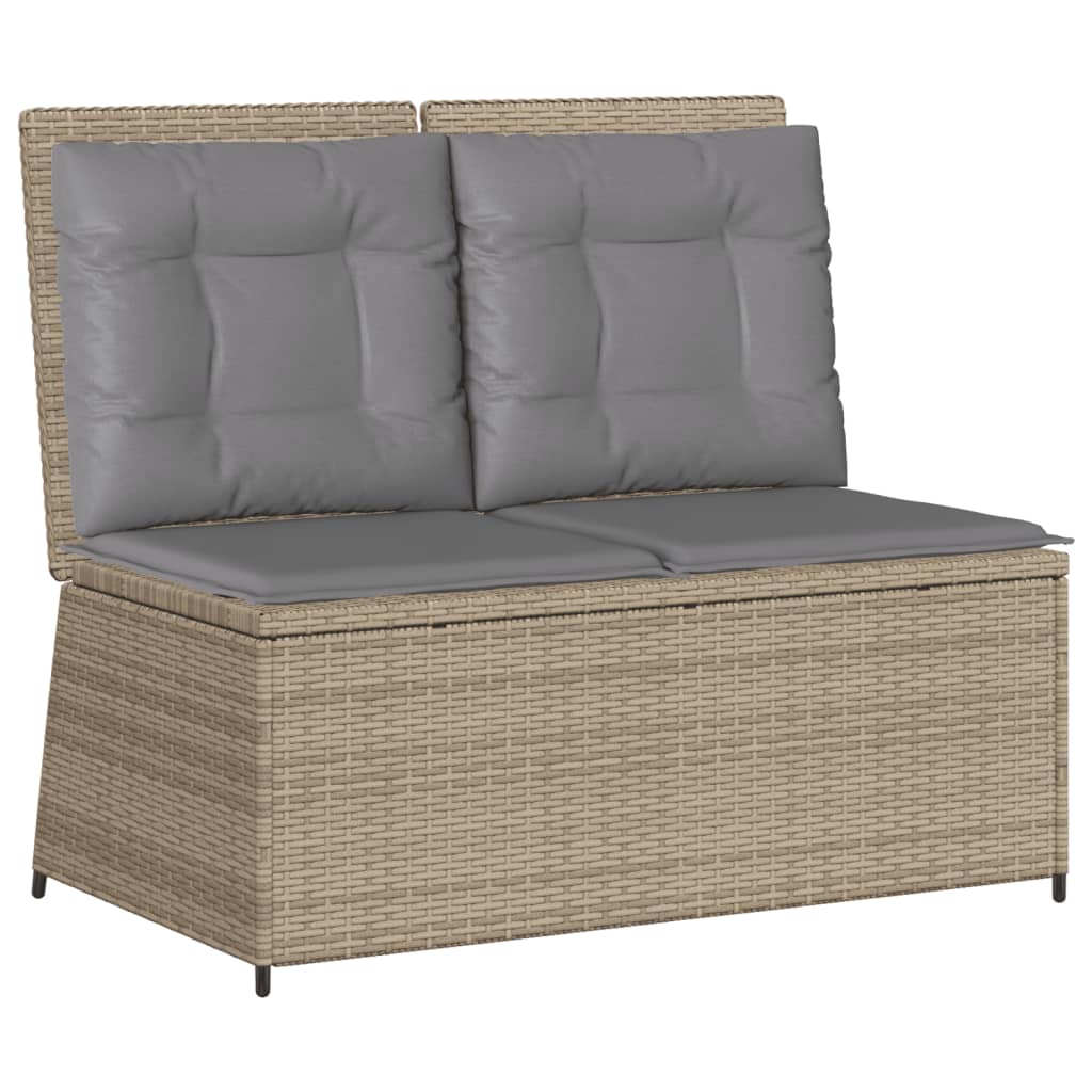 Gartenbank Verstellbar mit Kissen Beige Poly Rattan