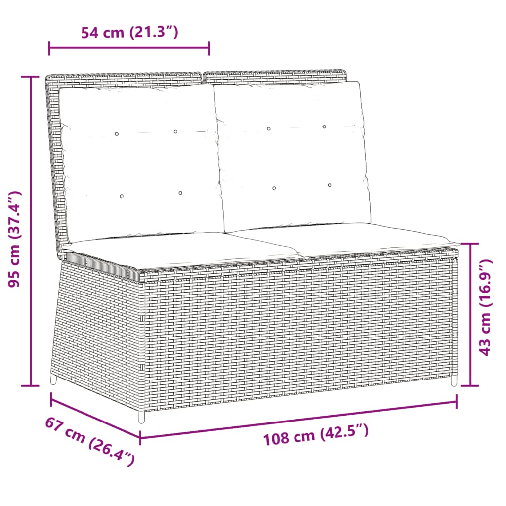 Gartenbank Verstellbar mit Kissen Beige Poly Rattan