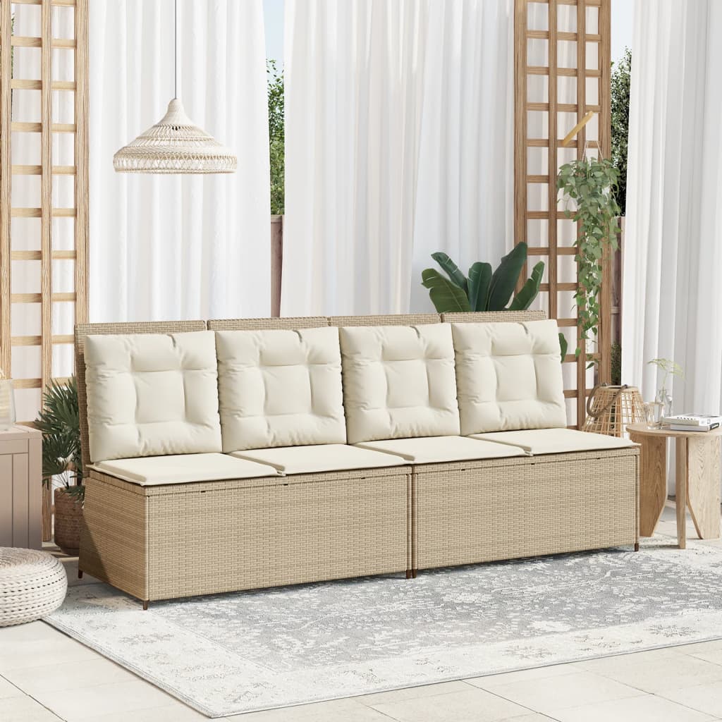 Gartenbank Verstellbar mit Kissen Beige Poly Rattan