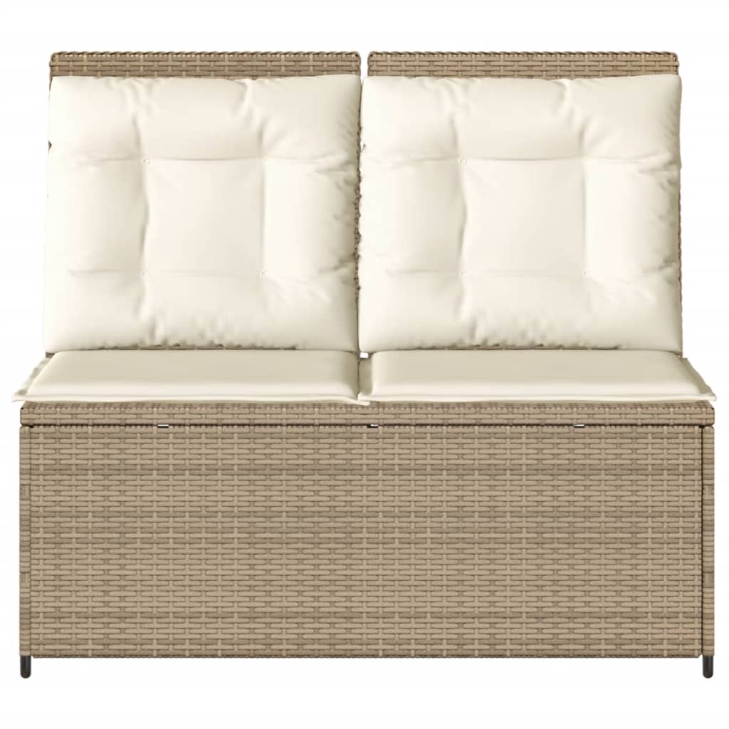 Gartenbank Verstellbar mit Kissen Beige Poly Rattan